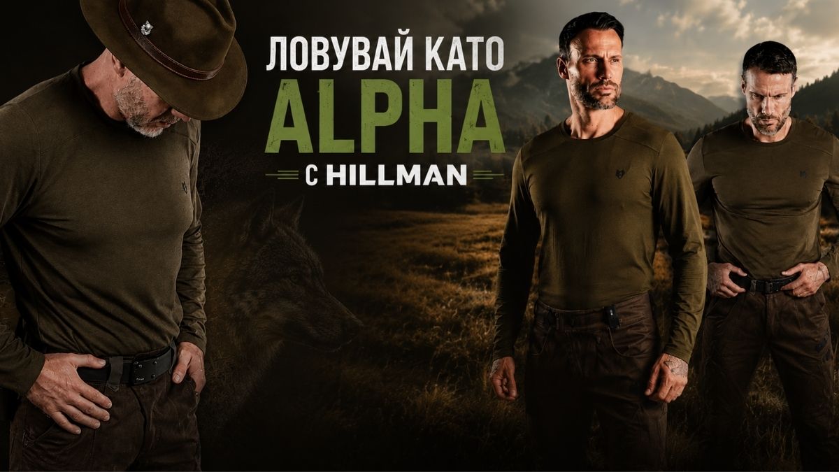 Ловец в екипировка на Hillman в есенна гора в началото на ловния сезон. Кадърът въвежда ръководството за ловния сезон и ловния календар в България 2026.